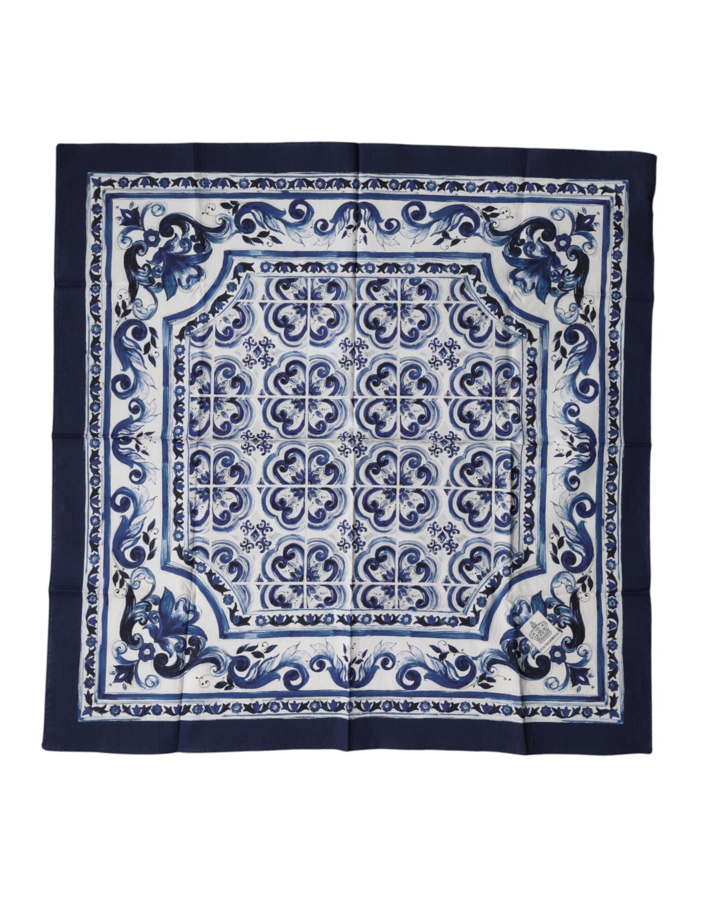Dolce & Gabbana Blue Majolica Cotton Square Lace Stole 53cm x 53cm Scarf
