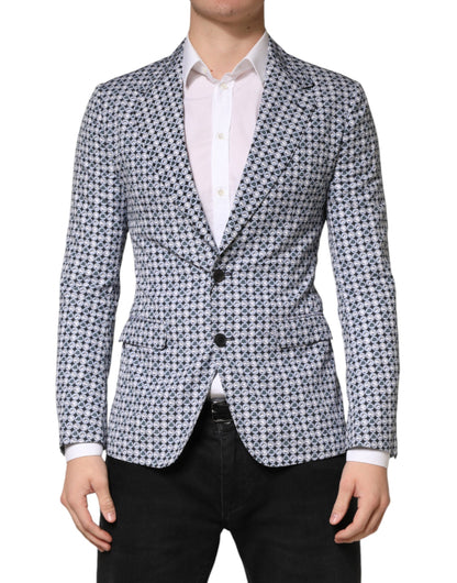 Dolce & Gabbana Men's Single Breasted Cotton Cupro & Virgin Wool Blazer - Blue Patterned