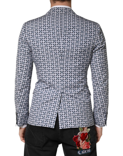 Dolce & Gabbana Men's Single Breasted Cotton Cupro & Virgin Wool Blazer - Blue Patterned