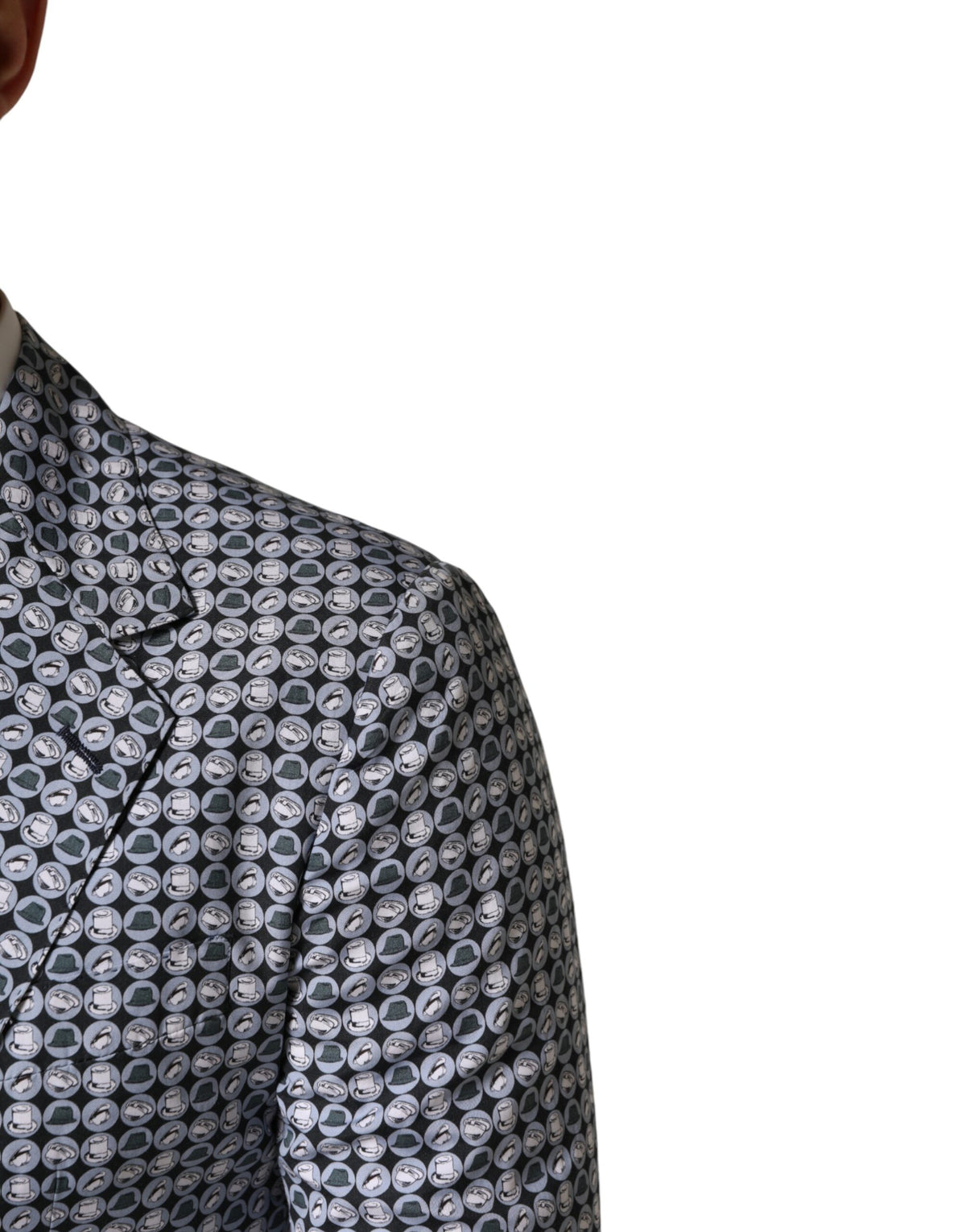 Dolce & Gabbana Men's Single Breasted Cotton Cupro & Virgin Wool Blazer - Blue Patterned