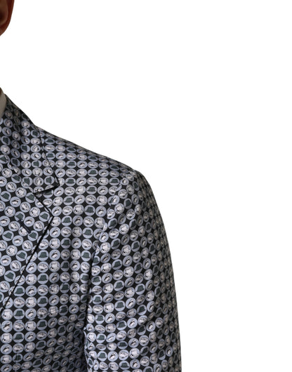 Dolce & Gabbana Men's Single Breasted Cotton Cupro & Virgin Wool Blazer - Blue Patterned