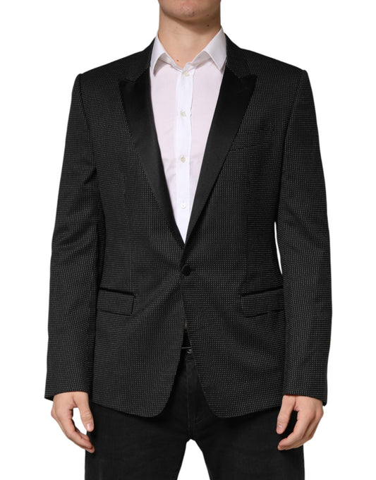 Dolce & Gabbana Fantasy Men's Single Breasted Virgin Wool Silk Cotton & Polyester Blazer - Black