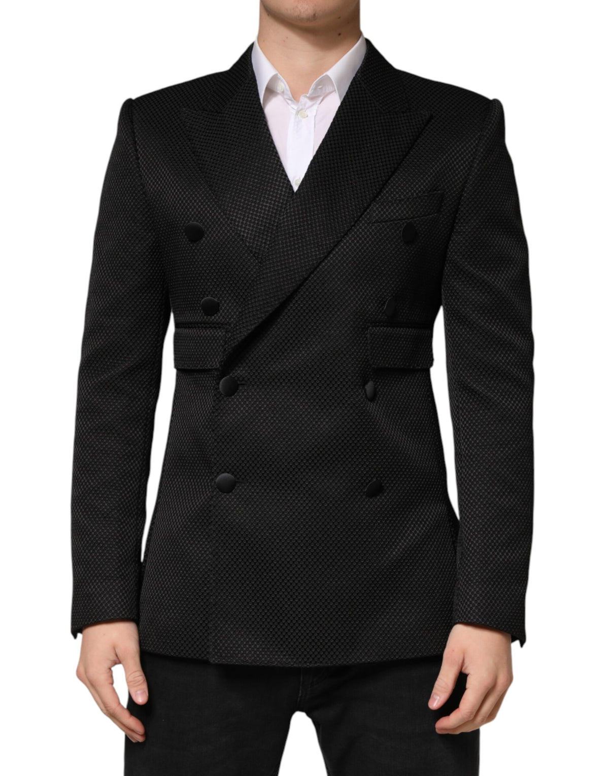 Dolce & Gabbana Men's Double Breasted Silk Cotton & Polyester Blazer - Black