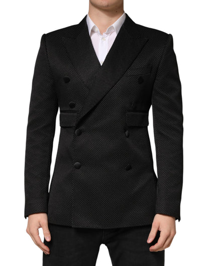 Dolce & Gabbana Men's Double Breasted Silk Cotton & Polyester Blazer - Black
