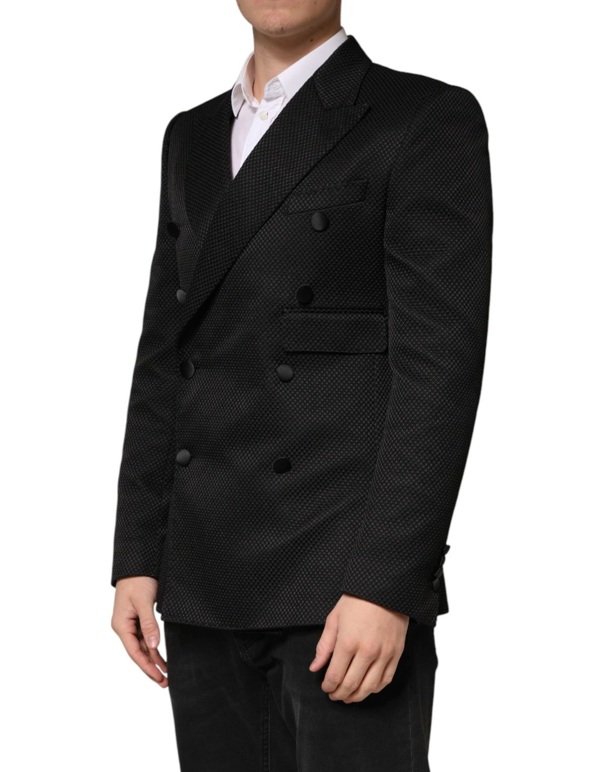 Dolce & Gabbana Men's Double Breasted Silk Cotton & Polyester Blazer - Black