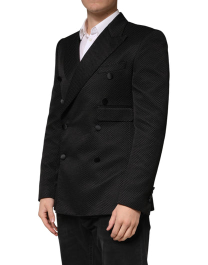 Dolce & Gabbana Men's Double Breasted Silk Cotton & Polyester Blazer - Black