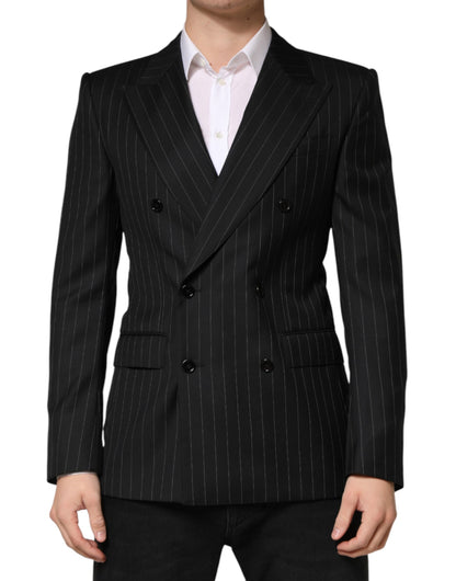 Dolce & Gabbana Men's Double Breasted Virgin Wool & Silk Blazer - Black Striped