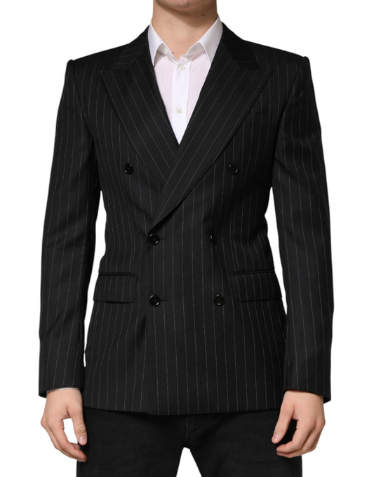 Dolce & Gabbana Men's Double Breasted Virgin Wool & Silk Blazer - Black Striped