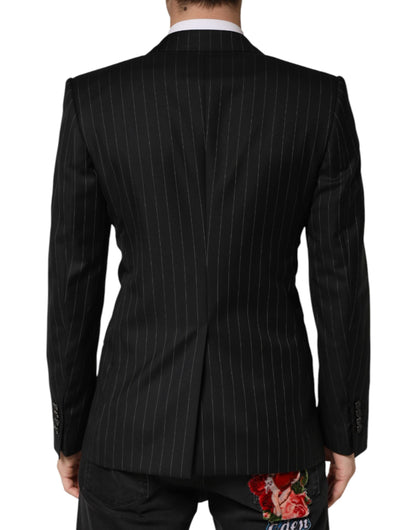 Dolce & Gabbana Men's Double Breasted Virgin Wool & Silk Blazer - Black Striped
