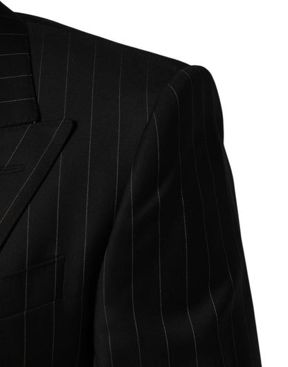 Dolce & Gabbana Men's Double Breasted Virgin Wool & Silk Blazer - Black Striped