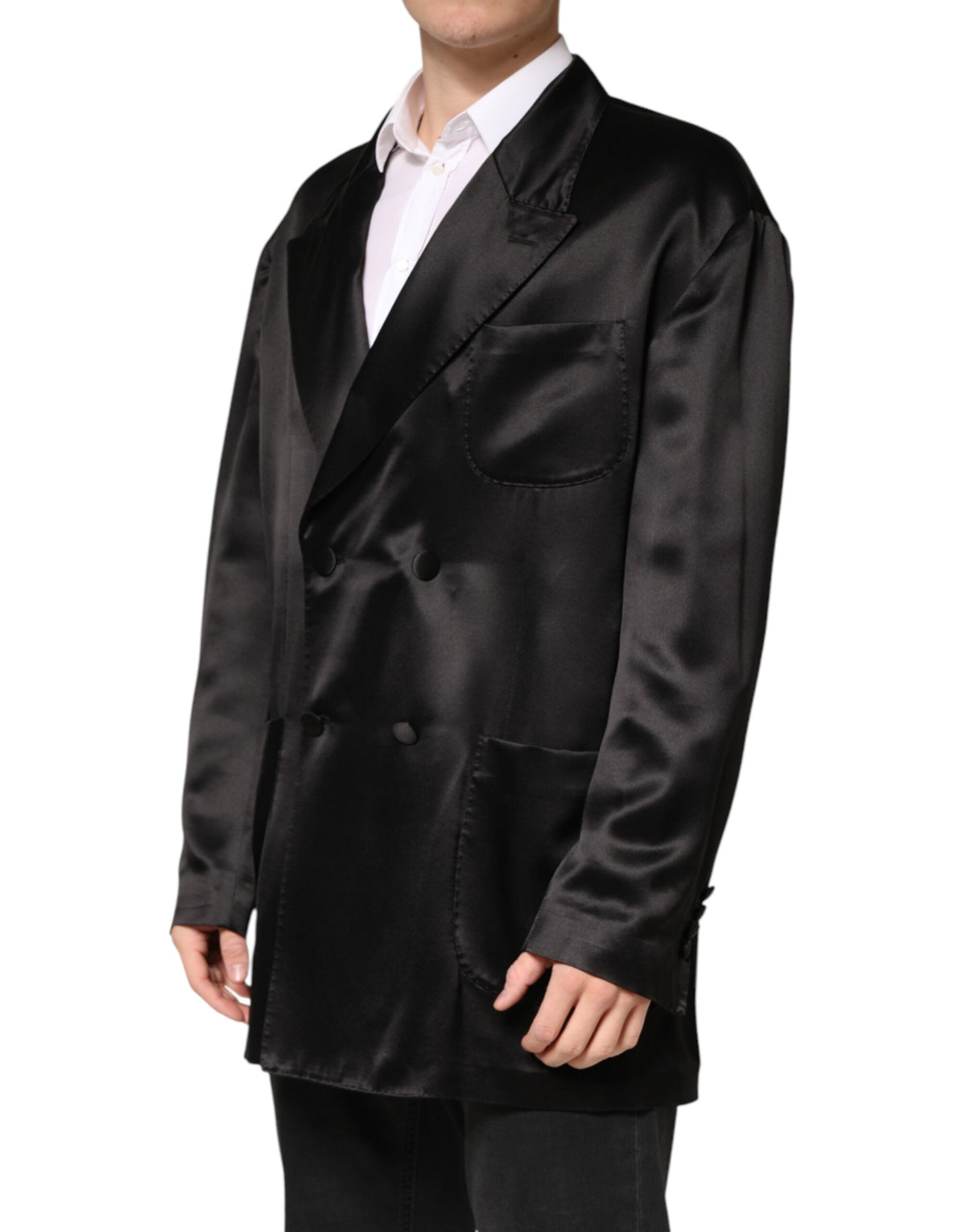 Dolce & Gabbana Men's Double Breasted Silk Blazer - Black
