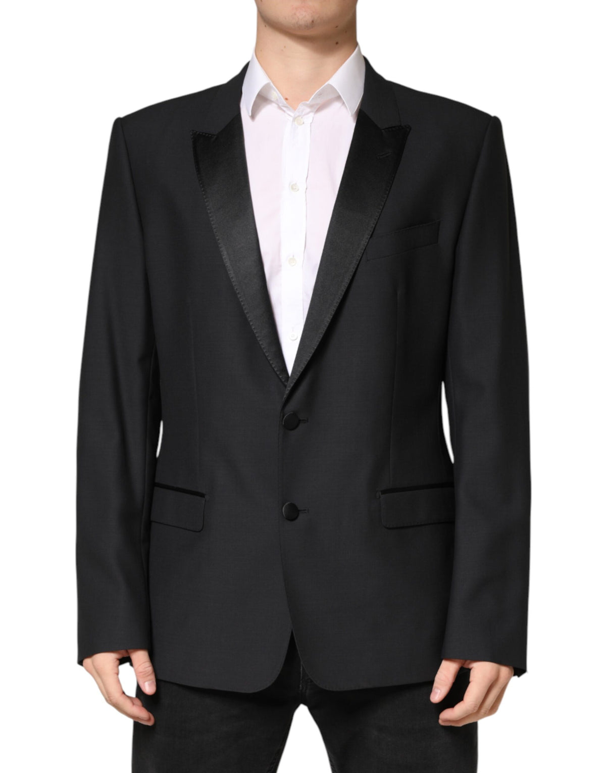 Dolce & Gabbana Men's Single Breasted Virgin Wool Silk & Viscose Blazer - Black