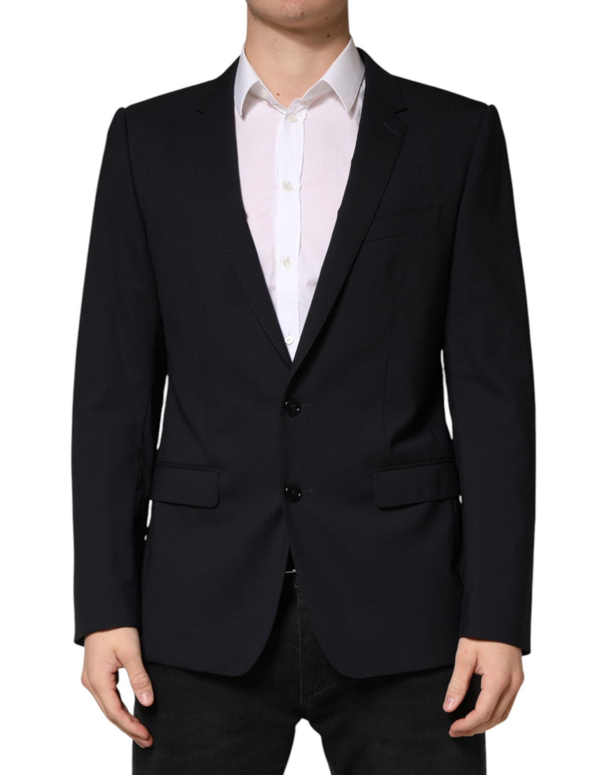 Dolce & Gabbana Men's Single Breasted Viscose & Virgin Wool Blazer - Black