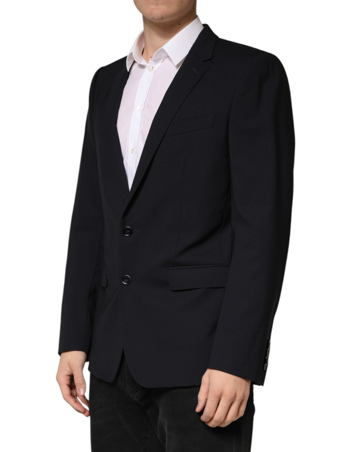 Dolce & Gabbana Men's Single Breasted Viscose & Virgin Wool Blazer - Black