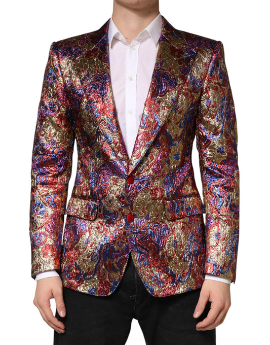 Dolce & Gabbana Men's Single Breasted Nylon Polyester & Viscose Blazer - Multicolor Jacquard
