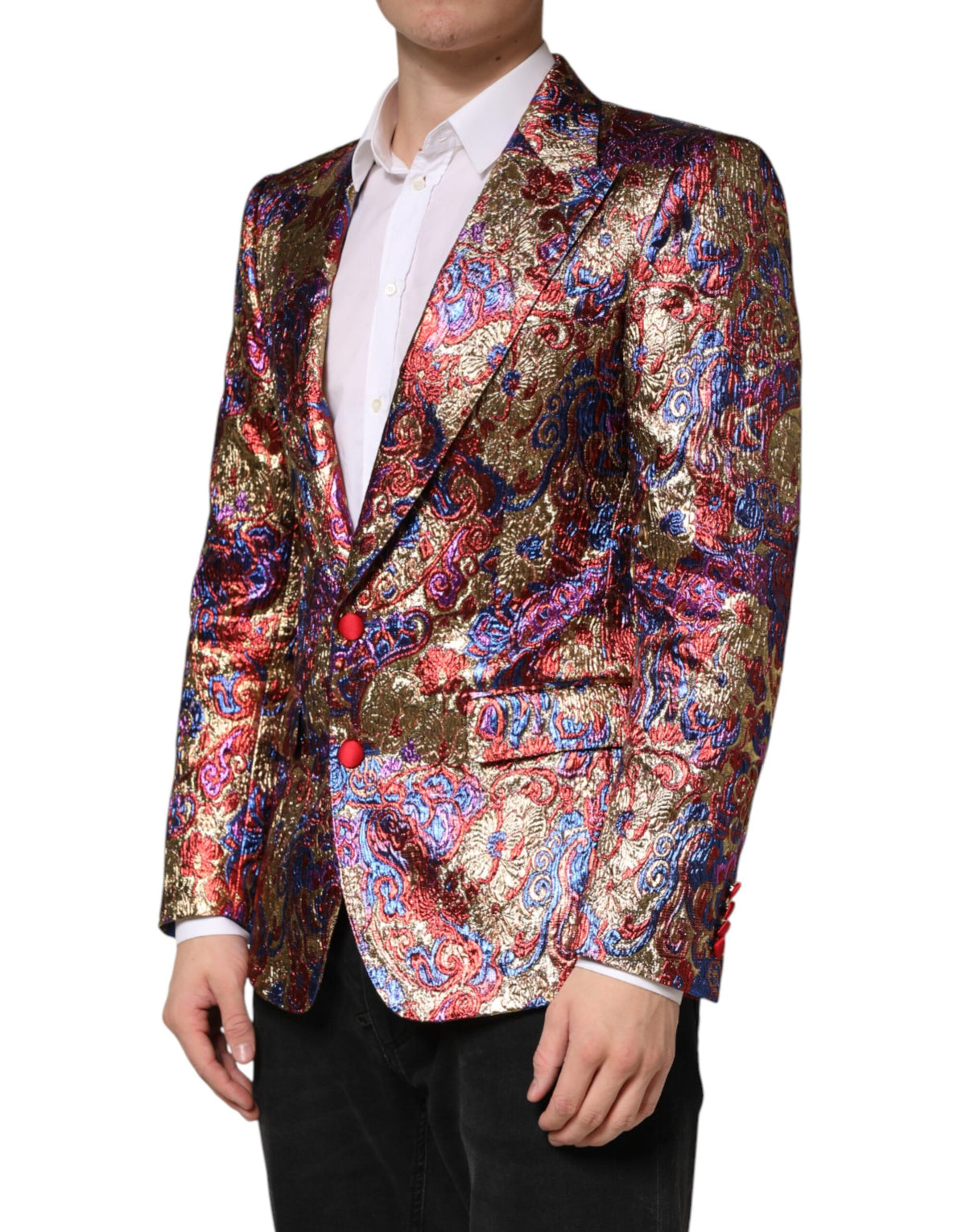 Dolce & Gabbana Men's Single Breasted Nylon Polyester & Viscose Blazer - Multicolor Jacquard