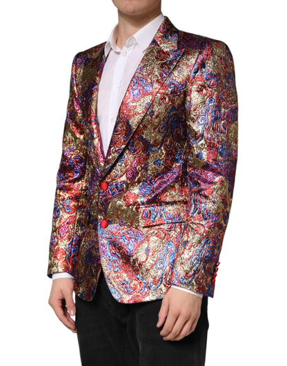 Dolce & Gabbana Men's Single Breasted Nylon Polyester & Viscose Blazer - Multicolor Jacquard