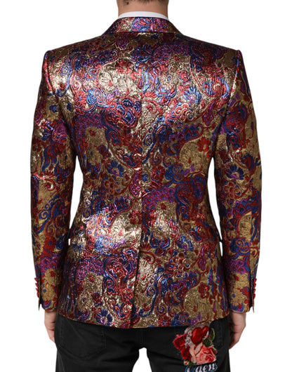 Dolce & Gabbana Men's Single Breasted Nylon Polyester & Viscose Blazer - Multicolor Jacquard