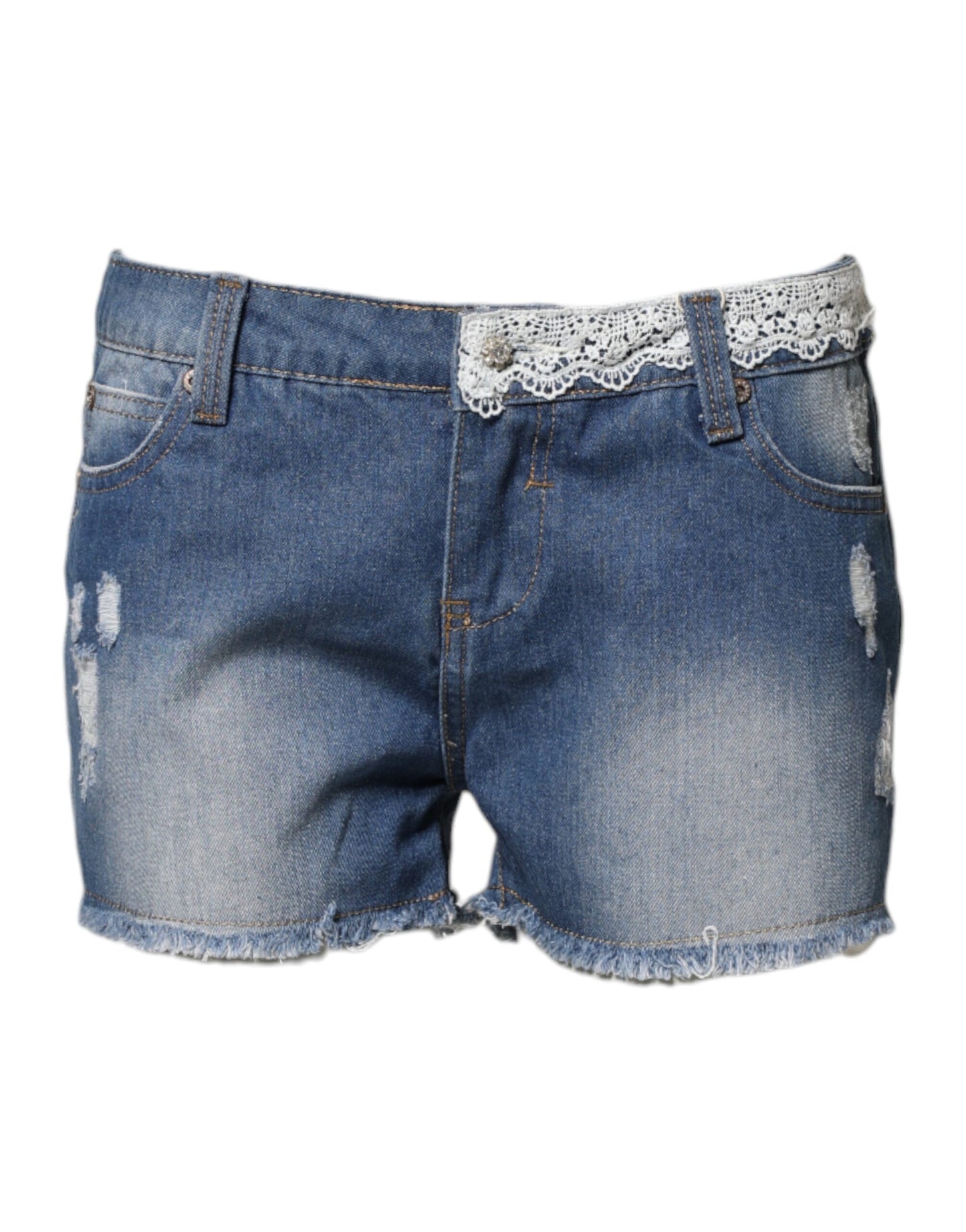 Gio Cellini Blue Cotton Low Waist Denim Casual Hot Pants Shorts