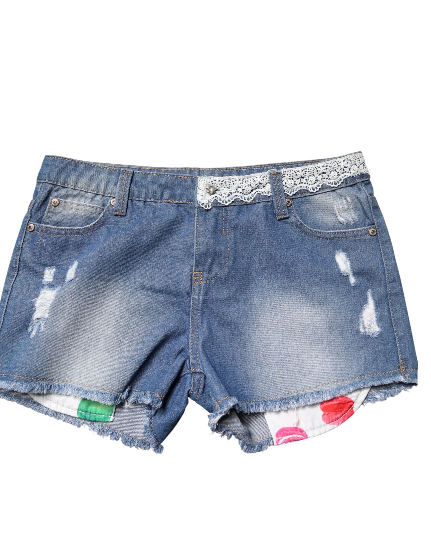 Gio Cellini Blue Cotton Low Waist Denim Casual Hot Pants Shorts