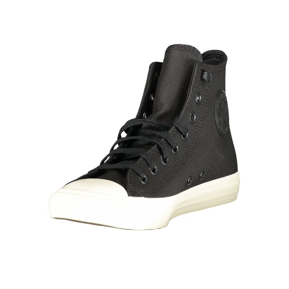 Sneakers by Converse for women in polyester & rubber black presents a sumptuous silhouette, artfully capturing the essence of the Women's High-Top Polyester & Rubber Sneakers with its sumptuous high-top style design.