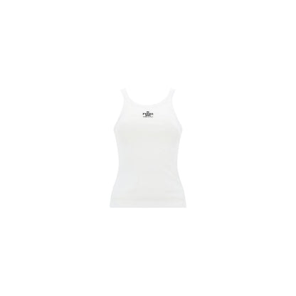Fendi White Cotton Sleeveles T-Shirt
