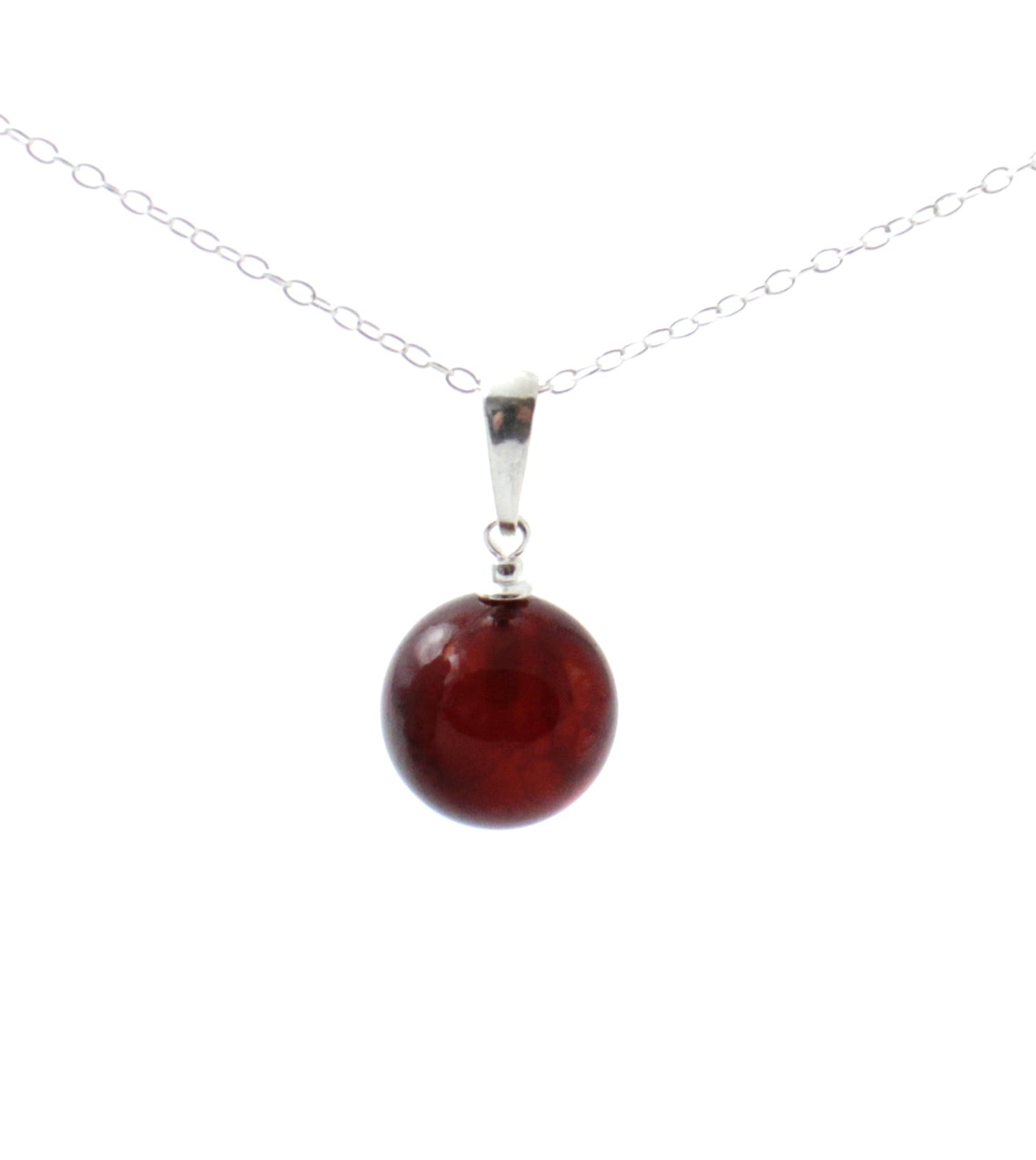 Baltic Amber Cherry Ball Pendant With Silver-0