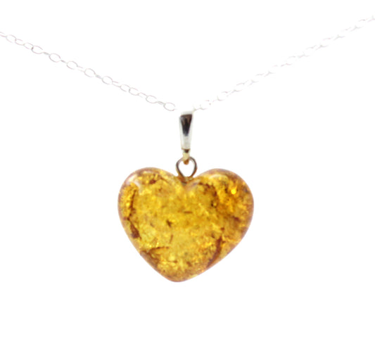 PHP-2 Baltic Amber Heart Honey Pendant With Silver-0