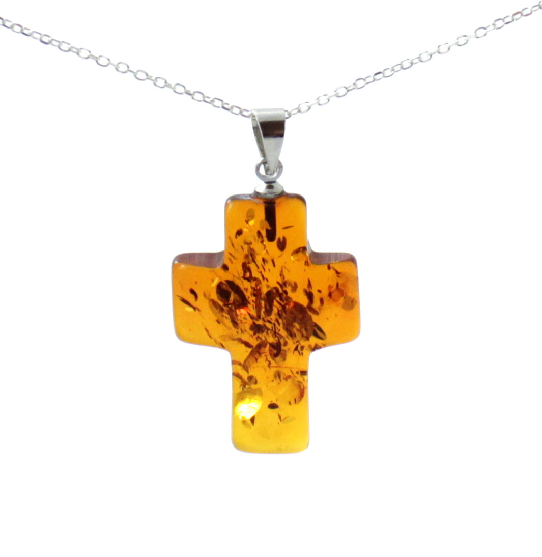 PCP-3 Amber Cross Cognac Pendant With Sterling Silver-0