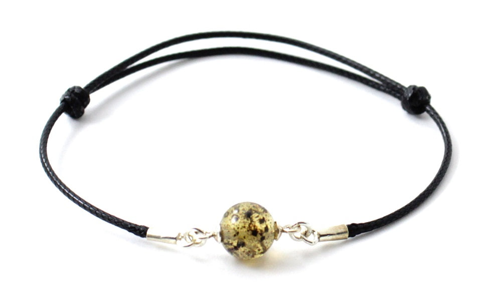 Minimalist Knotted Bracelet With Amber Round Bead-1