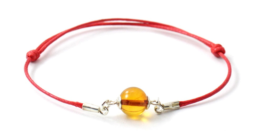 Minimalist Knotted Bracelet With Amber Round Bead-3