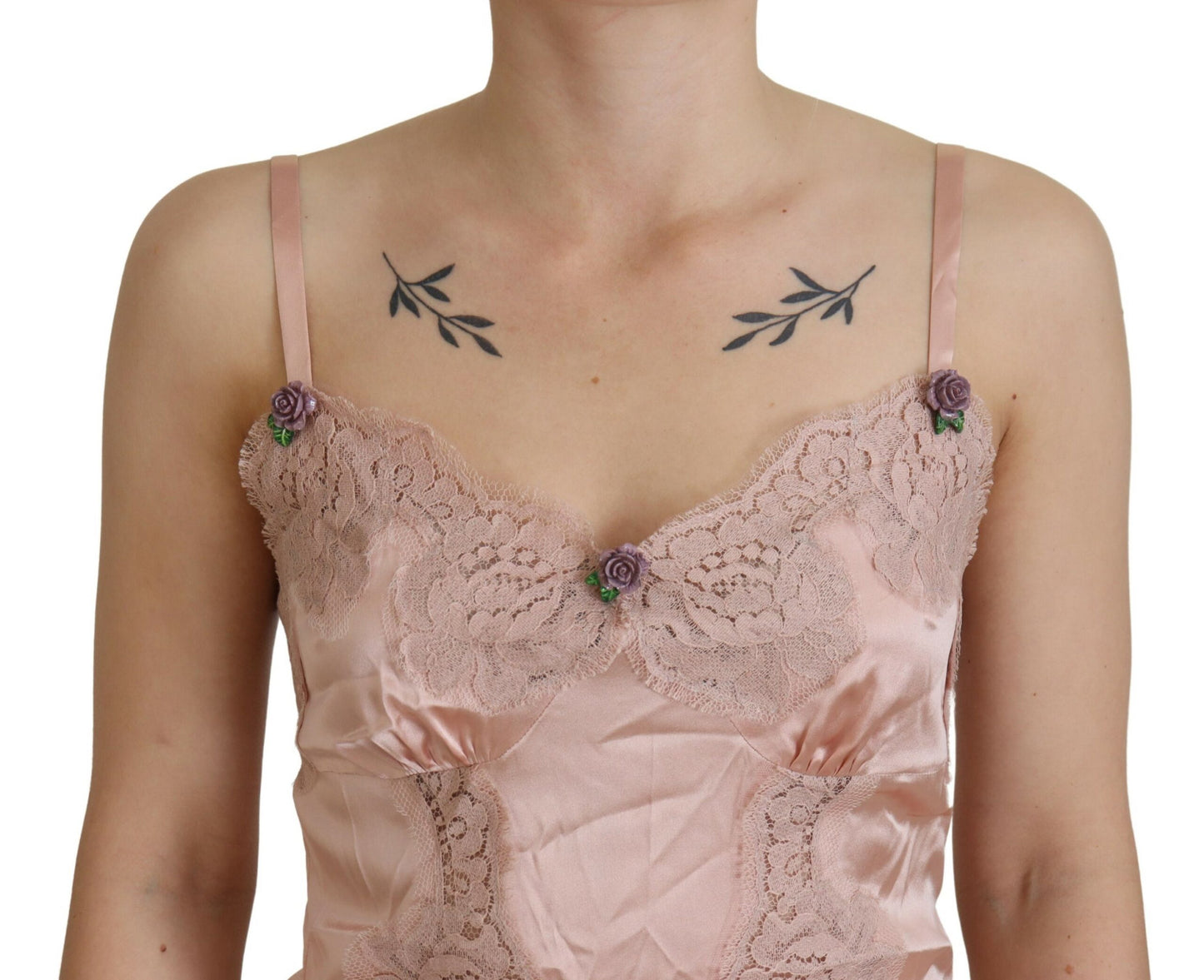 Dolce & Gabbana Pink Satin Lace Roses Tank Top Lingerie
