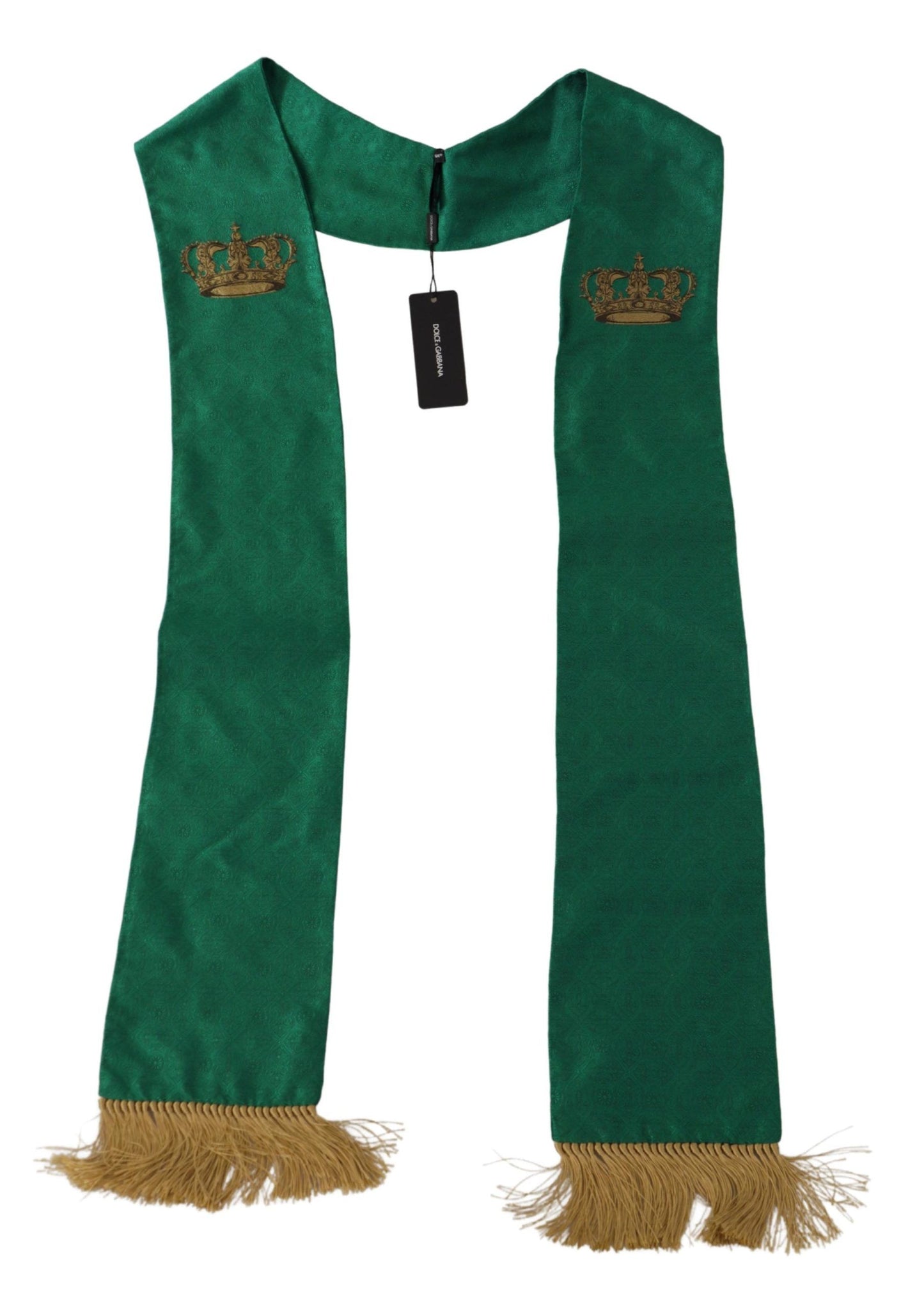 Dolce & Gabbana Green Crown Embroidered Shawl Fringe Blend Silk