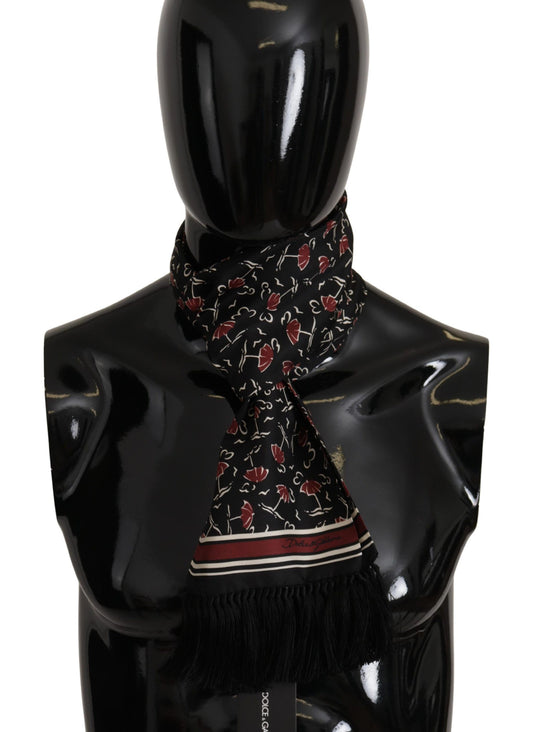 Dolce & Gabbana Black Red Umbrellas Patterned Shawl Fringe Scarf