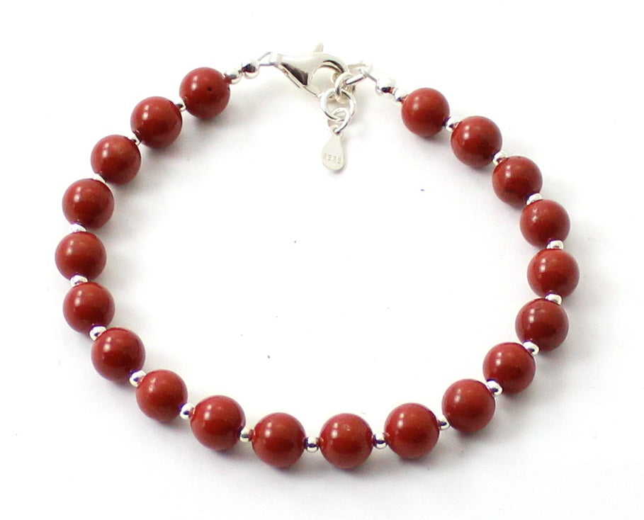Red Jasper Bracelet With Silver Beads-4