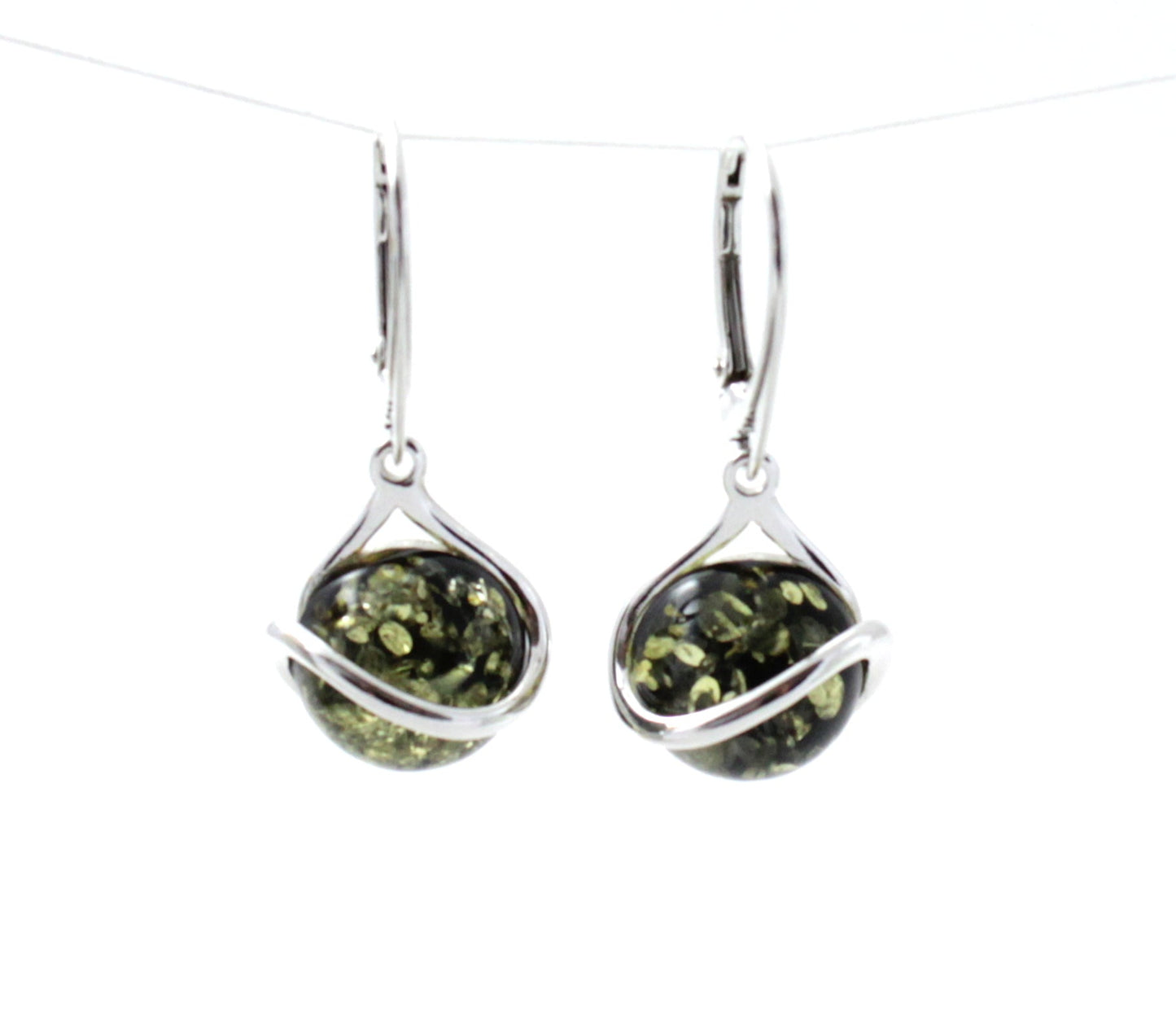 Amber Oval Green Drop Earrings With Silver-0