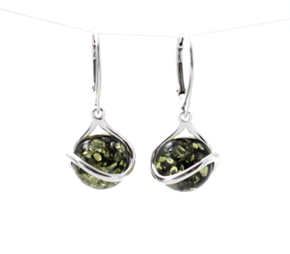 Amber Oval Green Drop Earrings With Silver-0