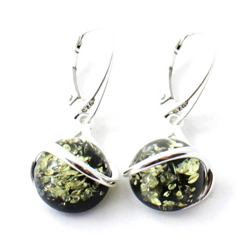 Amber Oval Green Drop Earrings With Silver-3
