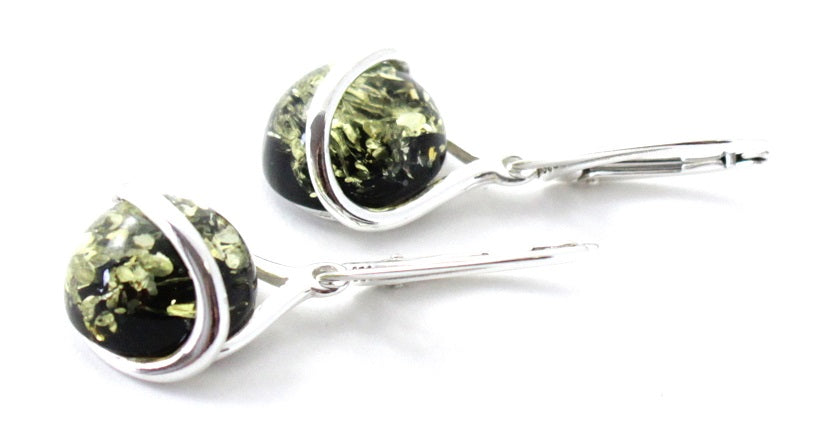 Amber Oval Green Drop Earrings With Silver-1