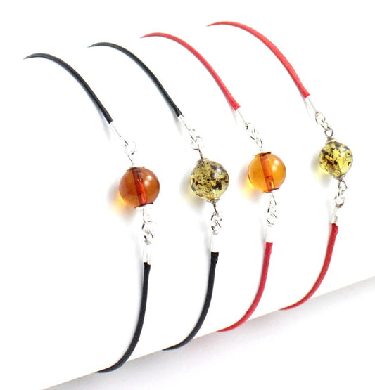 Minimalist Knotted Bracelet With Amber Round Bead-0