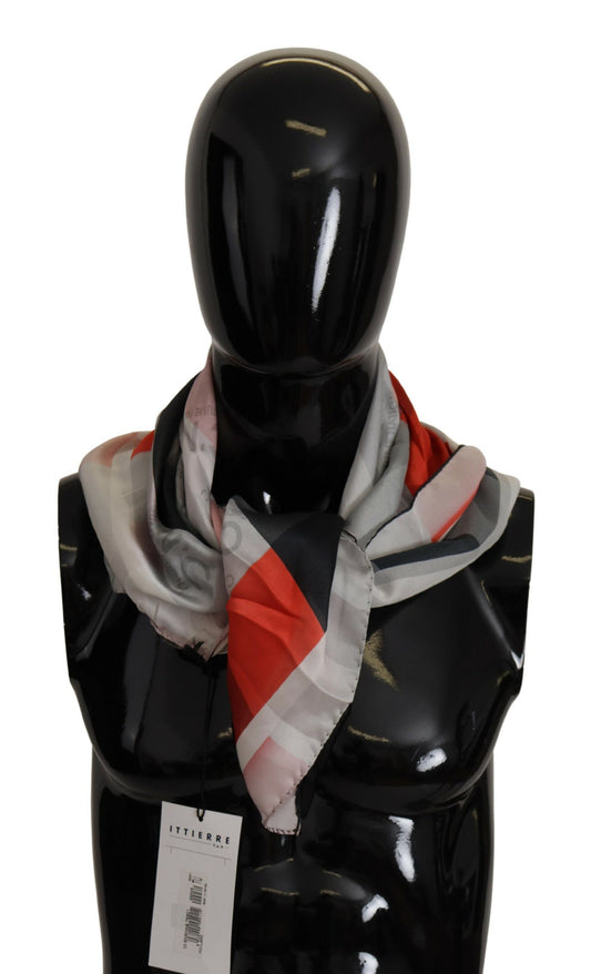 Costume National Gray Red Silk Shawl Foulard Wrap Scarf