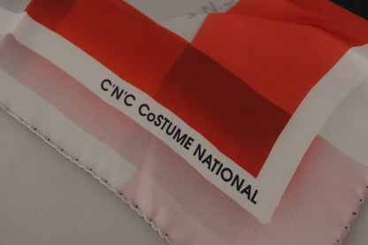 Costume National Gray Red Silk Shawl Foulard Wrap Scarf