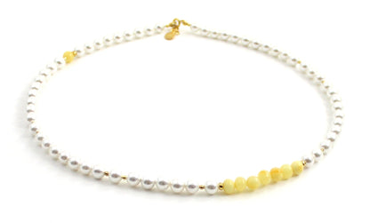 Amber Butter Milky Necklace With Silver and Shell Pearls-4