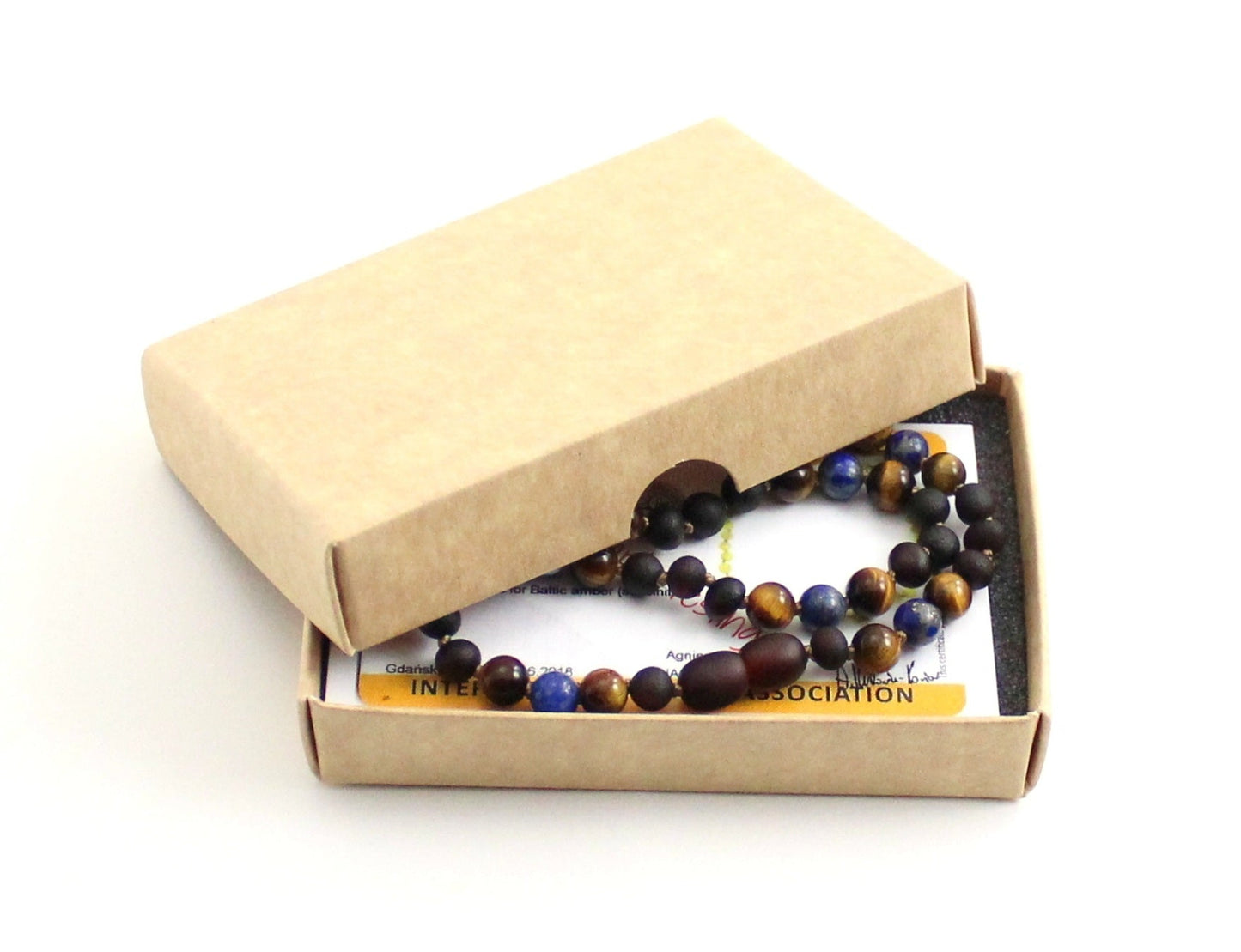 Amber Cherry Raw, Lapis Lazuli and Tiger's Eye Necklace-1