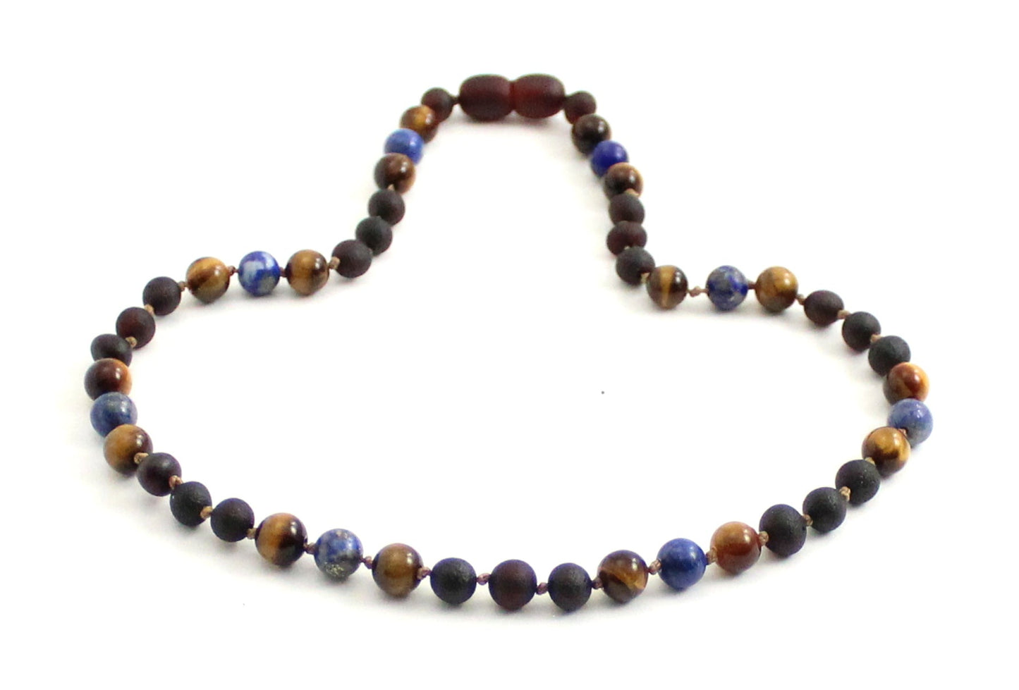 Amber Cherry Raw, Lapis Lazuli and Tiger's Eye Necklace-2