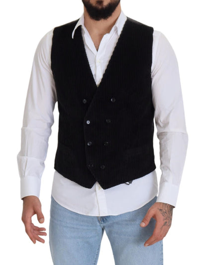 Dolce & Gabbana Black Cotton Double Breasted Waistcoat Vest
