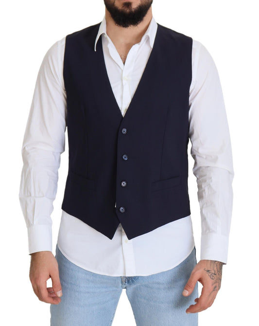 Dark Blue Wool Stretch Waistcoat Formal Vest