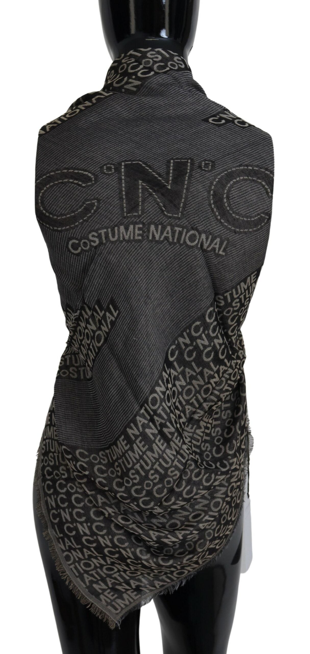 Costume National Gray Logo Knit Neck Wrap Shawl Scarf