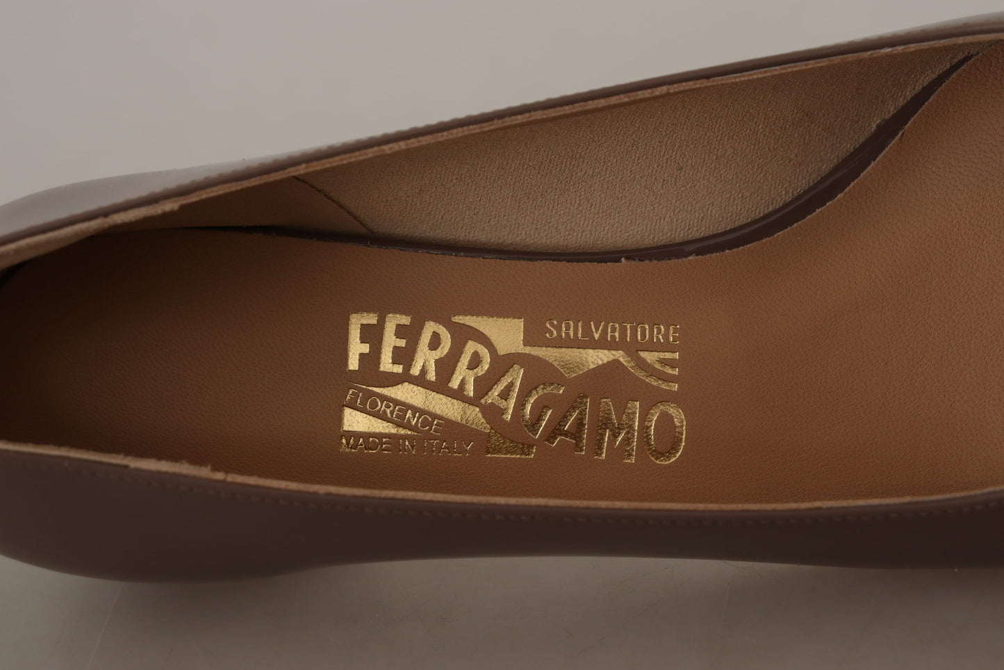 Salvatore Ferragamo Brown Naplak Calf Leather Pumps Shoes