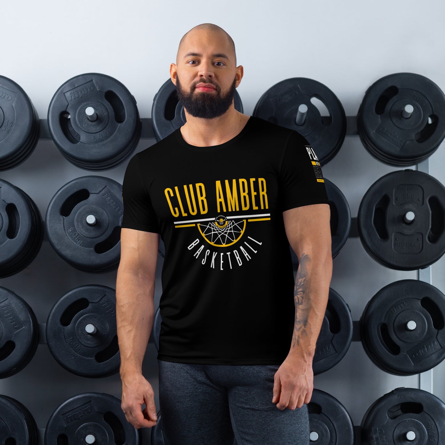 Club Amber Basketball Club Men's Athletic Training T-shirt - Designed by Moon Behind The Hill Available to Buy at a Discounted Price on Moon Behind The Hill Online Designer Discount Store